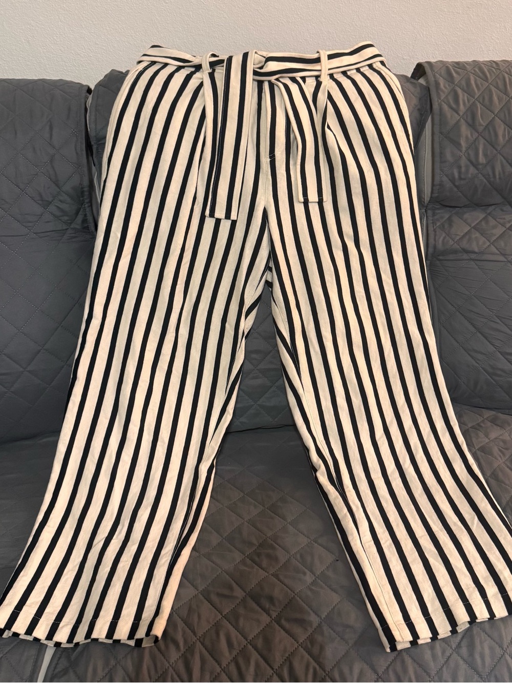 Ralph Lauren Black and White Vertical Stripe Wide-Leg Pants